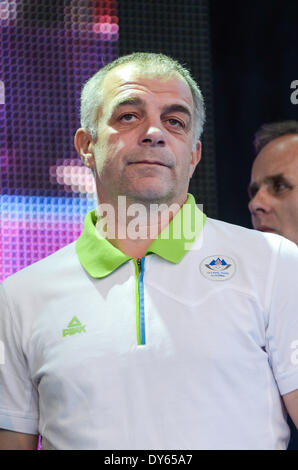 LJUBLJANA, SLOVENIA – APRIL 8: Matjaz Kopitar coach of Slovenian Ice hockey team, father of Anze Kopitar .The Slovenian Olympic team from the Sochi 2014 Winter Olympic Games was greeted on April 7, 2014 in Ljubljana, Slovenia. The Slovenian Olympic team won 8 medals in Sochi 2014 Winter Olympic Games, that is the most historic time of The Republic of Slovenia. (Photo by Rok Rakun / Pacific Press/Alamy Live News) Stock Photo