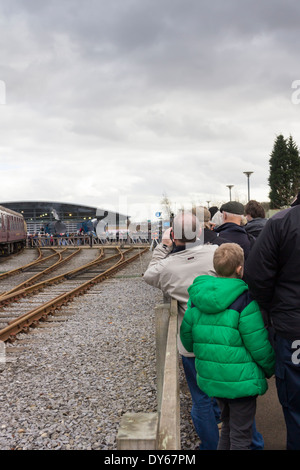 Queue of steam railway enthusiasts at the National Railway Museum, Shildon, for the A4 Pacifics 'Great Goodbye' exhibition. Stock Photo