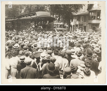 [Former President Theodore Roosevelt Delivering a Speech from a Train] Stock Photo