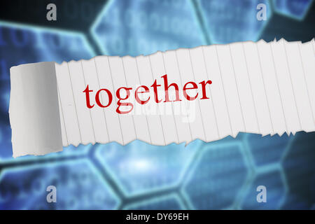 Together against black background with shiny hexagons Stock Photo