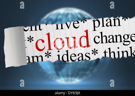 Cloud against glowing sphere on black background Stock Photo