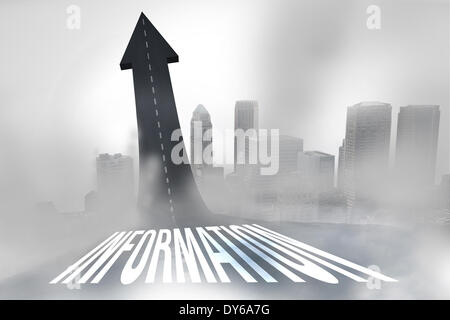 Information against road turning into arrow Stock Photo