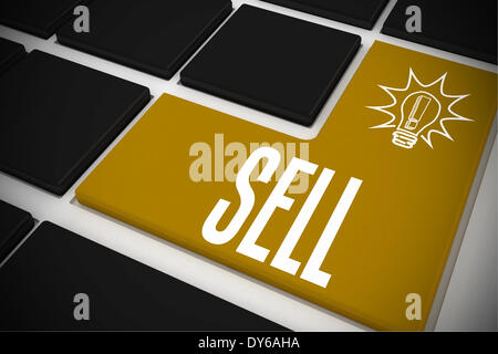 Sell on black keyboard with yellow key Stock Photo
