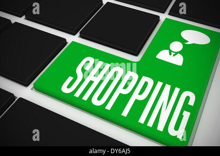 Shopping on black keyboard with green key Stock Photo