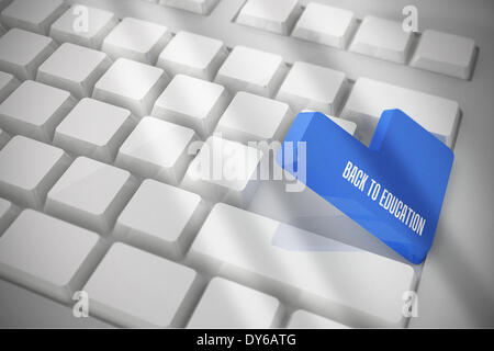 Back to education on white keyboard with blue key Stock Photo