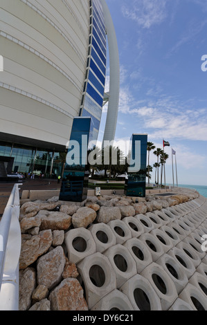 The modern exterior of the Burj Al Arab Hotel, Dubai, United Arab Emirates, UAE. Stock Photo