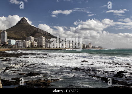 View of Lion's Head and Cape Town's suburb Greenpoint, South Africa. Stock Photo