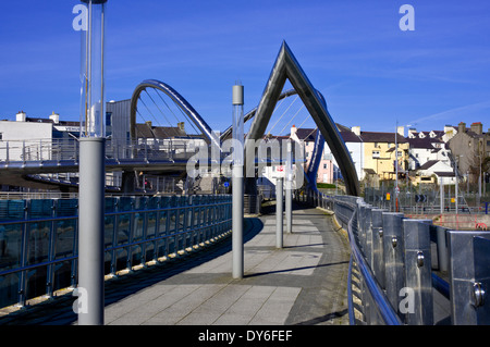 A footbridge connecting Holyhead Town with the port Stock Photo