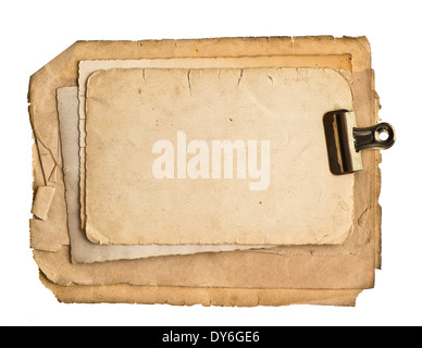 old blank paper sheets with clip isolated on white background Stock Photo