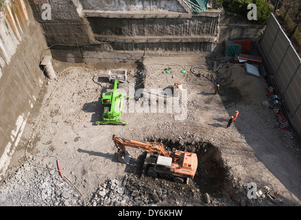 Construction site, viewed from above, Italy Stock Photo