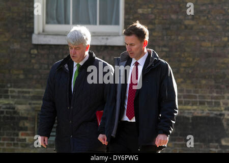 London UK. 8th April 2014. Jeremy Hunt MP (Right) Secretary of State for Health and Andrew Lansley (Left) Leader of the House of Commons arrive at Downing Street for the weekly cabinet meeting Credit:  amer ghazzal/Alamy Live News Stock Photo