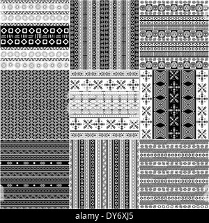 Set of monochrome geometric seamless patterns with tribal motif. Stock Photo