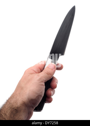 Hand holding kitchen knife isolated on white background Stock Photo