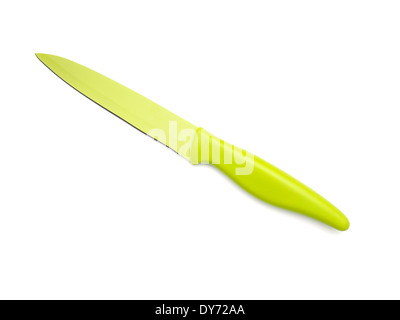 Green kitchen knife cut out isolated on white background Stock Photo