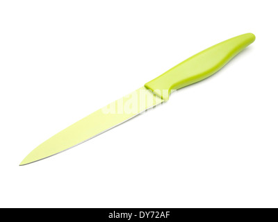 Green kitchen knife cut out isolated on white background Stock Photo