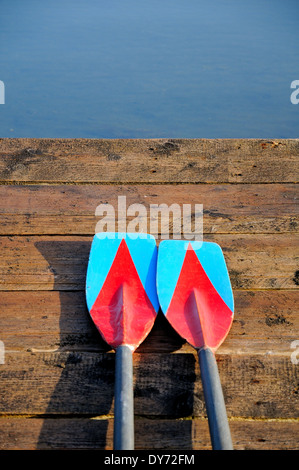 two oars on wooden Stock Photo