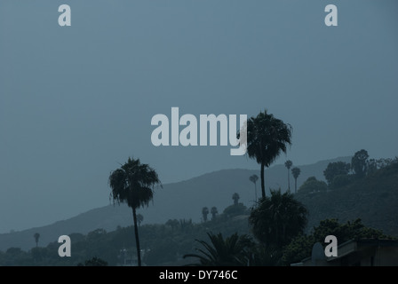 Malibu, California in morning fog along Pacific Coast Highway. Stock Photo