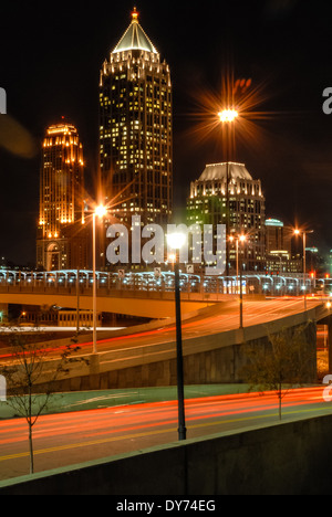 Midtown Atlanta, Georgia skyscrapers at night with windows aglow and lighted architectural features. USA. Stock Photo