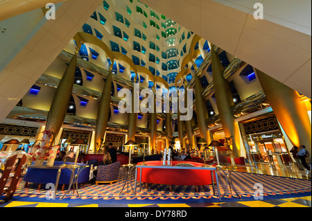 The magnificent interior at the Burj Al Arab, classed as one of the most luxurious hotels in the world United Arab Emirates. Stock Photo