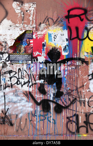 Spray painted skateboarder and graffiti on wall, La Paz, Bolivia Stock Photo