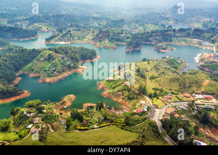 View of Guatape Lake from high above in Colombia Stock Photo