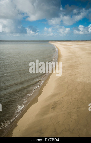 The Dyfi Estuary and the deserted empty sandy beach at Aberdyfi, Gwynedd, North Wales UK Stock Photo