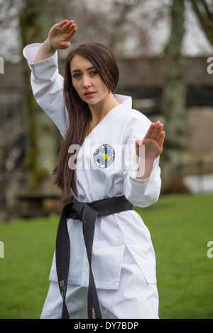 LARA STEPHEN black belt in Tae Kwon Do , Llanidloes Wales UK Stock Photo