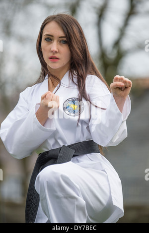 LARA STEPHEN black belt in Tae Kwon Do , Llanidloes Wales UK Stock Photo