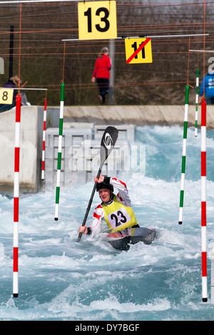 Emma Kirkbright, Semi-Final  K1 Women's GB Canoe Slalom 2014 Selection Trials Lee Valley White Water Centre, London, UK Stock Photo