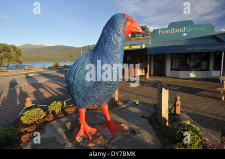 Statue of a Purple Swamphen or Pukeko, indigenous bird of New Zealand, in the streets of Te Anau, South Island, New Zealand Stock Photo