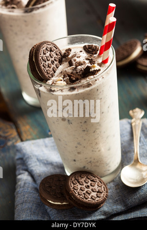 Homemade Cookies and Cream Milkshake in a Tall Glass Stock Photo