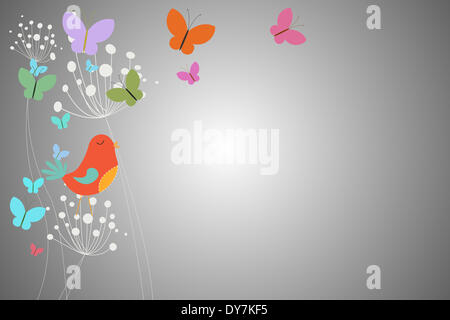 Feminine design of dandelions birds and butterflies Stock Photo