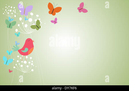 Feminine design of dandelions birds and butterflies Stock Photo