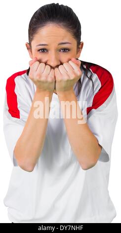 Nervous football fan in white Stock Photo