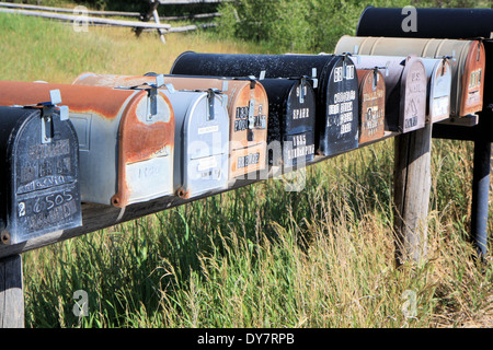 Line Of Mailboxes (letterboxes) On Rural Dirt Road, South Dakota, USA ...