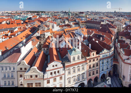 View from the tower of City Hall across the Old Town, Prague, Bohemia, Czech Republic Stock Photo