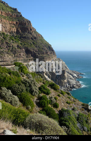 Cliffs with Chapman's Peak Drive, Cape Peninsula, Western Cape, South Africa Stock Photo