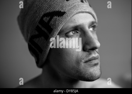 Young man with hat, portrait Stock Photo