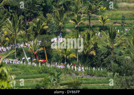 The procession around the village Tegalalang, Bali Stock Photo