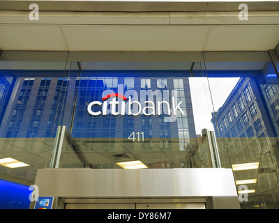 citibank logo above the door Fifth Avenue New York USA Stock Photo