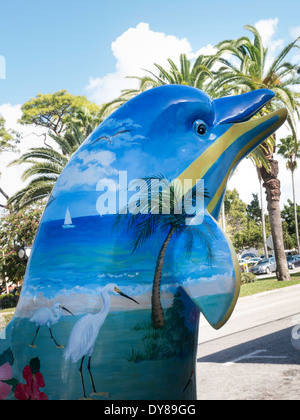 Venice Art Center, SEA Venice Public Arts Project, Dolphins and Turtles Fiberglass Sculptures Display, Venice FL. USA Stock Photo