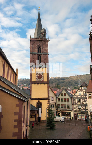 Gothic church tower, Evangelische Stiftskirche, Wertheim, Germany Stock Photo