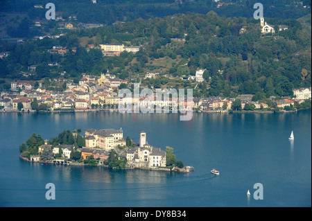 Italy, Piemont, Orta, San Giulio, lake, island, isle, building, scenery Stock Photo