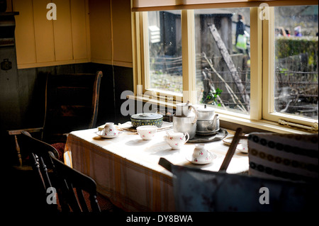 Retro afternoon tea in garden shed Stock Photo