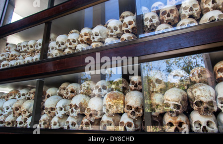Skulls Displayed inside the Killing Fields ( Choeung Ek ) Memorial Site in Phnom Penh, Cambodia Stock Photo