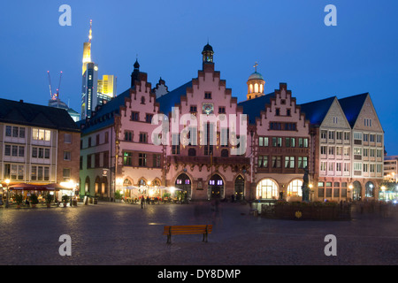 half timbered houses on the roemerberg hill in evening light, frankfurt am main, hessia, germany, europe Stock Photo