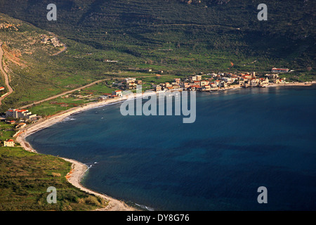 View of the gulf of Oitylo and Neo Oitylo village, East ('Laconian') Mani, Laconia, Peloponnese, Greece. Stock Photo