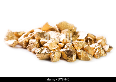 Gold nuggets isolated on white background. Stock Photo