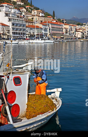 At the small harbor of the picturesque Gytheio town, seaport of Sparta, Mani region, Lakonia, Peloponnese, Greece Stock Photo