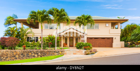 Beautiful Home Exterior, Luxury Home, Sunny Blue Sky Stock Photo